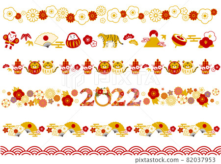 2022 New Year image ruled line vector illustration set material (Tiger year) 2022 New Year image ruled line vector illustration set material (Tiger year) 82037953
