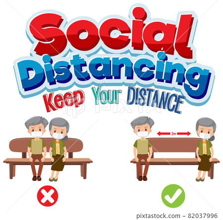Social Distancing banner with cartoon character 82037996