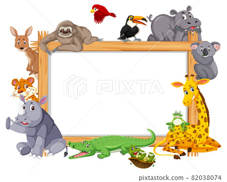 Empty wooden frame with various wild animals - Stock Illustration ...