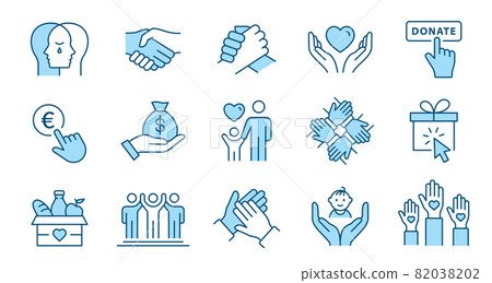 Charity line icon set. Collection of donate, philanthropist, community and more. Editable stroke Charity line icon set. Collection of donate, philanthropist, community and more. Editable stroke 82038202