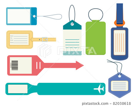 Set of luggage tags. Flat vector illustration. Set of luggage tags. Flat vector illustration. 82038618