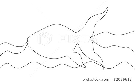 Continuous line drawing fish and waves - Stock Illustration [82039612 ...