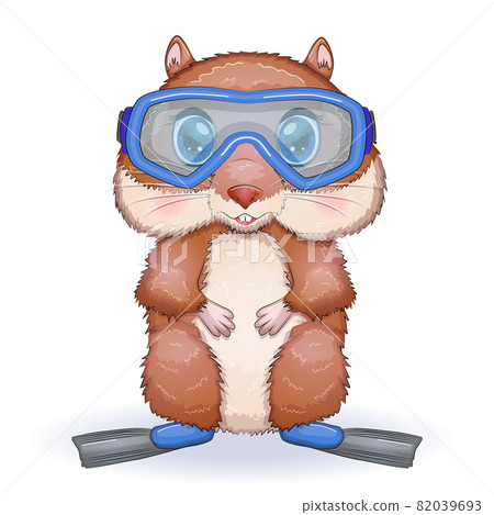 Cute hamster in flippers and glasses, summer concept, hamster cartoon characters, funny animal character. 82039693