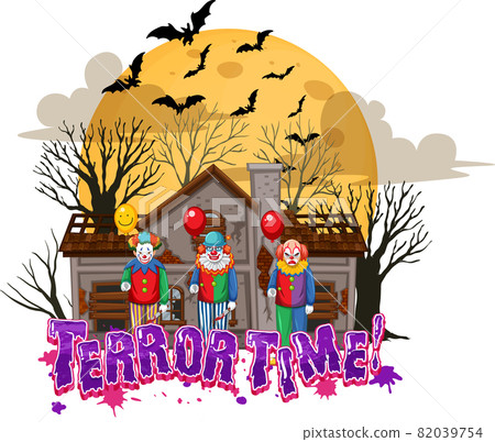 Terror Time text design with Haunted House Terror Time text design with Haunted House 82039754