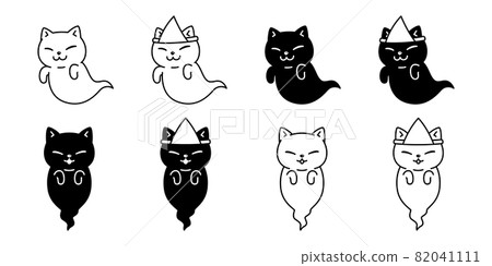 Cat ghost Halloween spooky icon vector kitten logo symbol cartoon character pet illustration doodle design 82041111