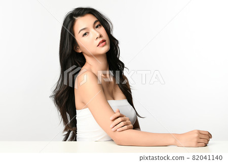 Beautiful young asian woman with clean fresh skin on white background, Face care, Facial treatment, Beautiful young asian woman with clean fresh skin on white background, Face care, Facial treatment, 82041140