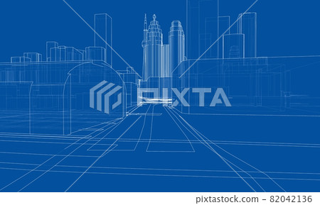 Vector 3d urban landscape. Buildings and roads - Stock Illustration ...