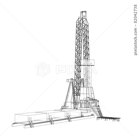 Oil rig. Vector rendering of 3d. Wire-frame style 82042738