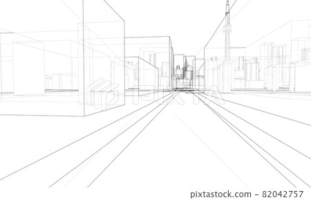 Vector 3d urban landscape. Buildings and roads - Stock Illustration ...