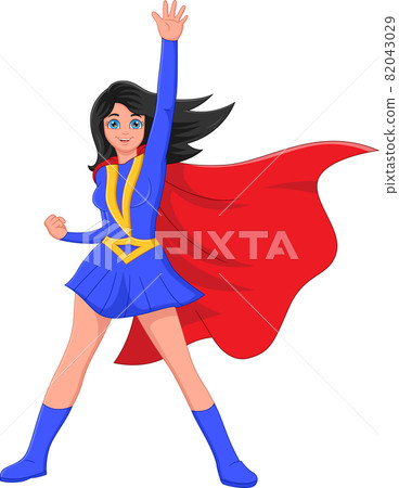 super girl cartoon waving on white background super girl cartoon waving on white background 82043029