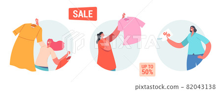 Set of Icons Sale and Discount. Happy Female Characters Shopping Recreation. Women Buying Fashionable Apparel Dresses Set of Icons Sale and Discount. Happy Female Characters Shopping Recreation. Women Buying Fashionable Apparel Dresses 82043138