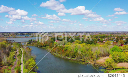 Aerial scene of the Waterford Ponds in Ontario, Canada 82043443