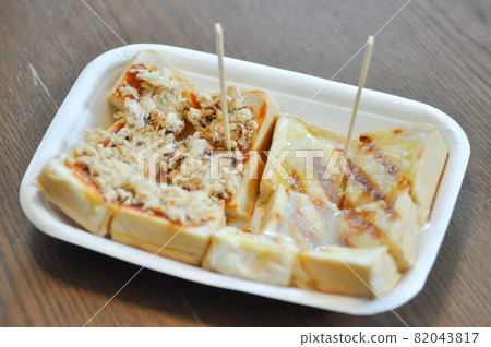 toast with butter and dried pork toast with butter and dried pork 82043817