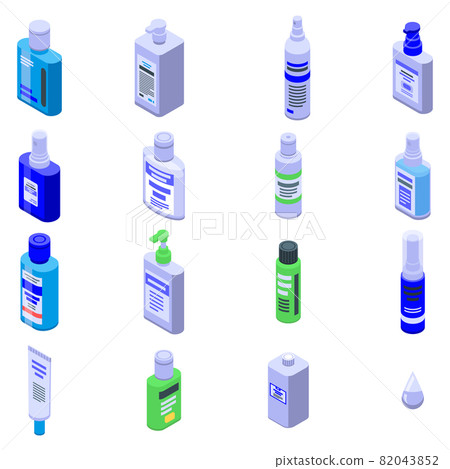 Antiseptic icons set, isometric style Antiseptic icons set, isometric style 82043852