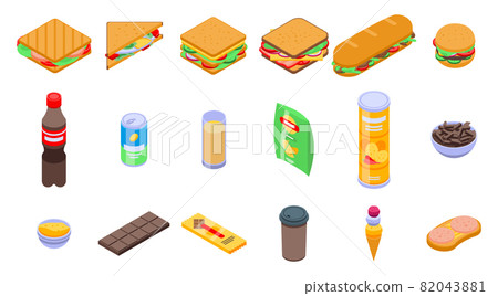 Sandwich bar icons set, isometric style 82043881