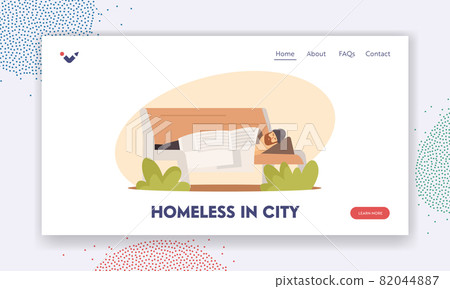 Homeless in City Landing Page Template. Poor Bum Male Character in Ragged Clothes Sleeping on Bench Covered with Paper Homeless in City Landing Page Template. Poor Bum Male Character in Ragged Clothes Sleeping on Bench Covered with Paper 82044887