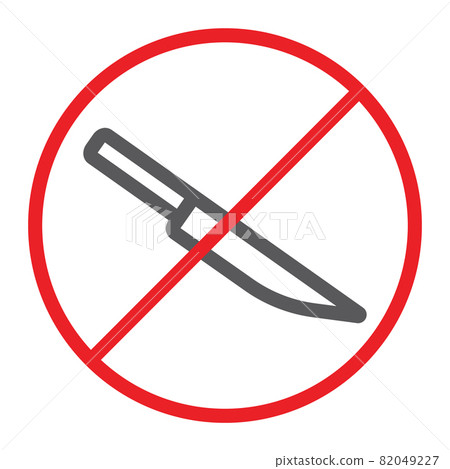No knife line icon, prohibited and forbidden, no sharp sign, vector graphics, a linear pattern on a white background, eps 10. 82049227