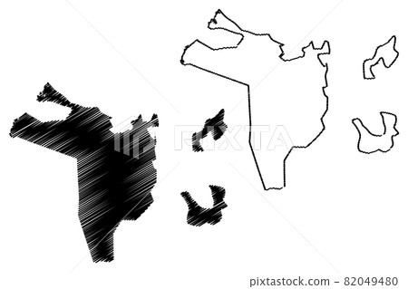 Emirate of Sharjah (Emirates of the United Arab Emirates, UAE) map vector illustration, scribble sketch Sharjah map.. Emirate of Sharjah (Emirates of the United Arab Emirates, UAE) map vector illustration, scribble sketch Sharjah map.. 82049480