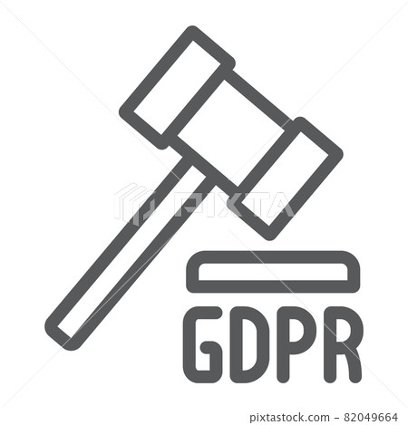 GDPR hammer line icon, personal and enforcement, law sign, vector graphics, a linear pattern on a white background, eps 10. 82049664