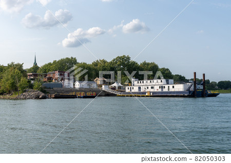 Pointe-aux-Trembles, Montreal, Canada - August 25 2021 : Montreal Boatmen, Navette fluviale. St-Jean-Baptiste Quay. 82050303