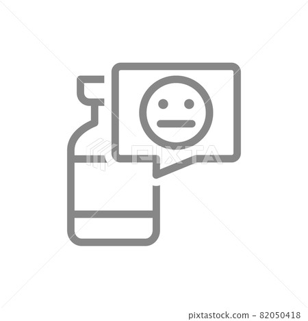 Medical ampoule and neutral face in speech buble line icon. Vaccination, vaccine evaluation, neutral feedback symbol Medical ampoule and neutral face in speech buble line icon. Vaccination, vaccine evaluation, neutral feedback symbol 82050418