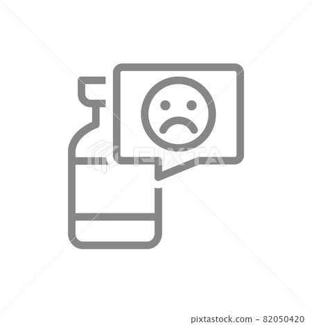 Medical ampoule and sad face in speech buble line icon. Vaccination, vaccine evaluation, negative feedback symbol 82050420