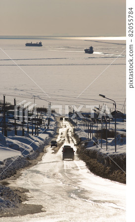 Road to the sea. Nagaev Bay, Magadan, Far East of Russia. Road to the sea. Nagaev Bay, Magadan, Far East of Russia. 82055784