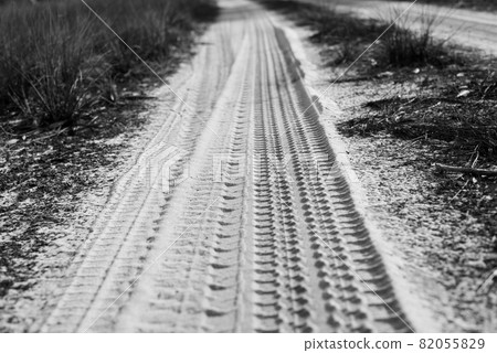 Tyre track on dirt sand or mud at outdoor,Off road track,Close up 82055829