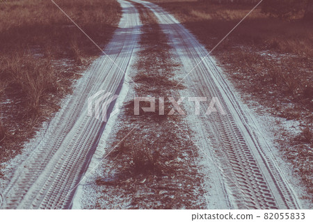 Tyre track on dirt sand or mud at outdoor,Off road track,Close up 82055833