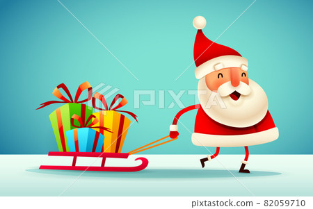 Santa Claus pulling a sled with Christmas gift... - Stock Illustration ...