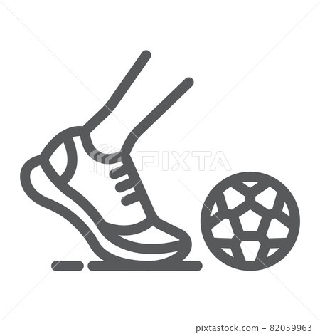 Kickball line icon, football and play, foot with ball sign, vector graphics, a linear pattern on a white background, eps 10. Kickball line icon, football and play, foot with ball sign, vector graphics, a linear pattern on a white background, eps 10. 82059963