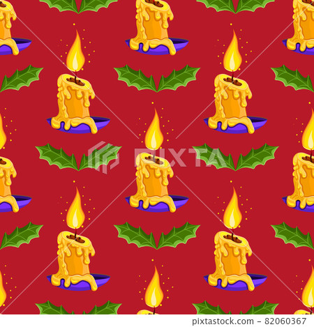 Seamless pattern with burning candle and mistletoe Seamless pattern with burning candle and mistletoe 82060367
