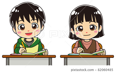 Elementary school boys and girls studying independently Elementary school boys and girls studying independently 82060485