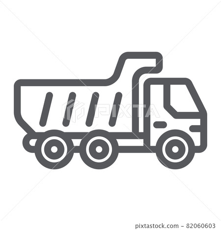 Dump truck line icon, transport and automobile, tipper truck sign, vector graphics, a linear pattern on a white background, eps 10. Dump truck line icon, transport and automobile, tipper truck sign, vector graphics, a linear pattern on a white background, eps 10. 82060603