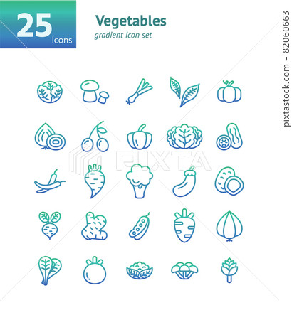 Vegetables gradient icon set. Vector and Illustration. Vegetables gradient icon set. Vector and Illustration. 82060663