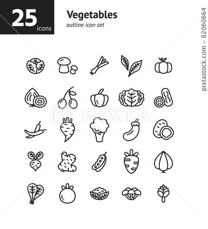 Vegetables outline icon set. Vector and Illustration. Vegetables outline icon set. Vector and Illustration. 82060664