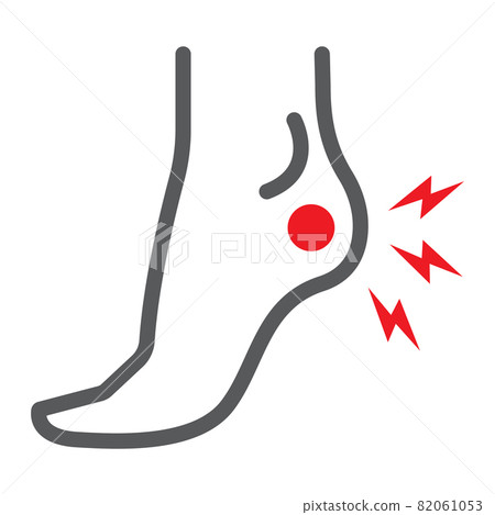 Heel pain line icon, body and painful, foot ache sign, vector graphics, a linear pattern on a white background, eps 10. 82061053