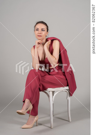 Full length photo of attractive chic business lady sit chair Full length photo of attractive chic business lady sit chair 82062367