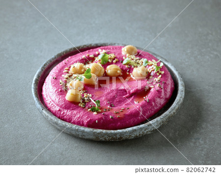 plate of beetroot hummus plate of beetroot hummus 82062742