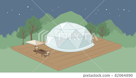 Glamping camp with dome-shaped tent_night sky illustration Glamping camp with dome-shaped tent_night sky illustration 82064890