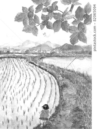 昭和意象山水水稻種植毛毛李兒童單調【水墨畫風水彩畫】 82065094