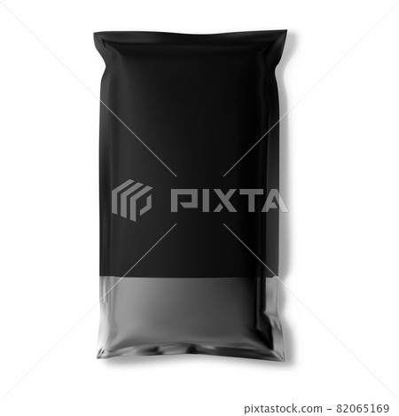 Black sachet, foil bag mockup vector blank, snack 82065169