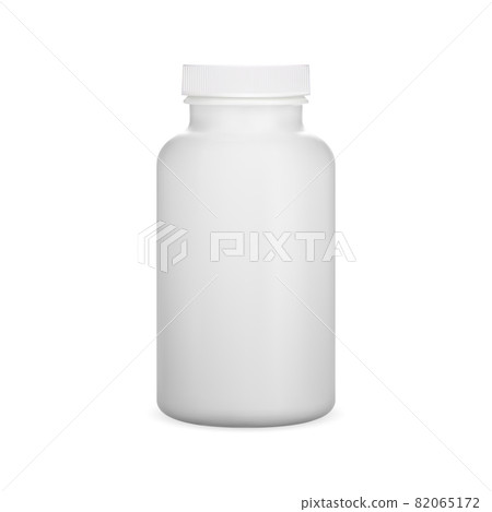 Plastic pill bottle. White witamin capsule jar, vector 82065172