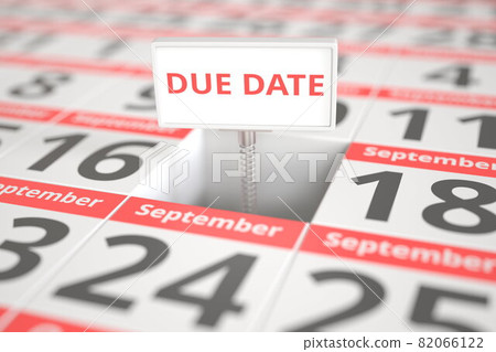 DUE DATE sign on September 17 in a calendar, 3d rendering DUE DATE sign on September 17 in a calendar, 3d rendering 82066122