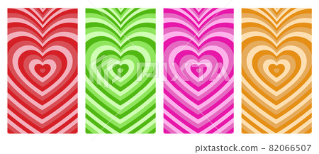 Hypnotic heart shaped tunnel color set. Rainbow retro wallpapper psychedelic 70's background Hypnotic heart shaped tunnel color set. Rainbow retro wallpapper psychedelic 70's background 82066507