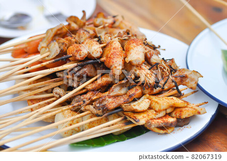 barbecued pork or spicy barbecued or spicy satay ,sausage and meatball barbecued pork or spicy barbecued or spicy satay ,sausage and meatball 82067319