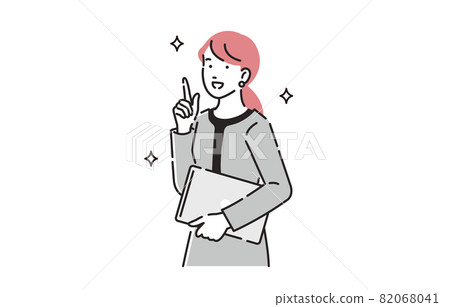 拿著個人計算機和指向手指的一個女性商人 82068041