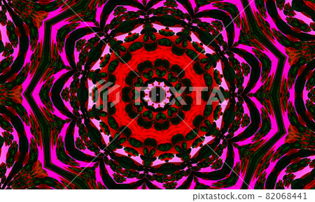 Kaleidoscopic altered image of garden flowers pansies, dianthus resembling a mandala 82068441