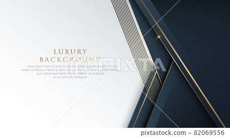 Abstract dark blue polygon shapes on white background with glitter golden lines. Trendy simple geometric shapes creative design with shadow decoration. Luxury and elegant template design 82069556