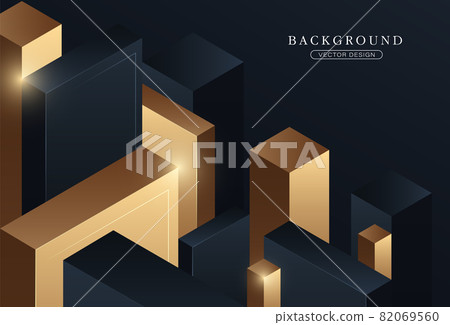 Abstract dark blue and gold geometric shapes background. Modern cubic blocks creative design. Luxury and elegant style graphic. Suit for cover, poster, banner, flyer, website, brochure 82069560